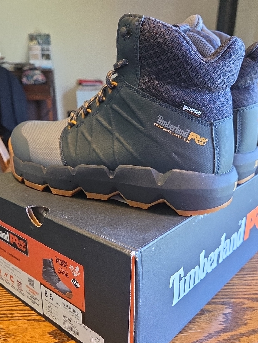 Timberland PRO Men's Black and Brown Waterproof Work Boots Size 8.5